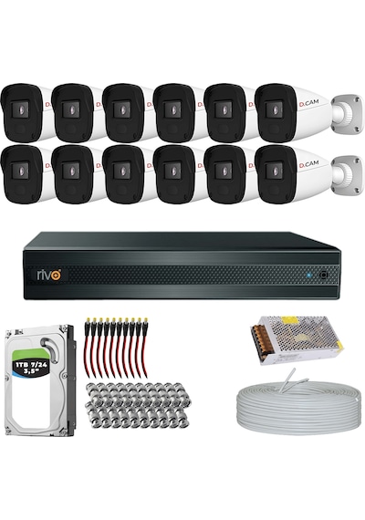 Rivo Dcam 12 Kameralı 40 Metre Gece Görüşlü Set 1tb 7/24 Hdd