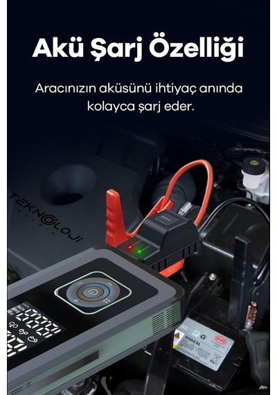 Taşınabilir Araç Pompası 10.000mah Akü Şarj Eden Otokompresör Elfeneri Powerbank Çanta Hediye 3in1