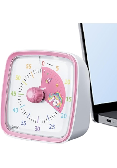 Yunbaoit Gece Işıklı Beyaz, Renkli Gökkuşağı Tasarımlı 60 Dakikalık Mekanik Mutfak Ve Çocuk Zamanlayıcı Sevimli Ve Kullanışlı Timer Pembe
