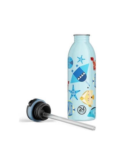Kids Bottle Sea Friends Pipetli Paslanmaz Çelik Çocuk Su Matarası 500 Ml Mavi