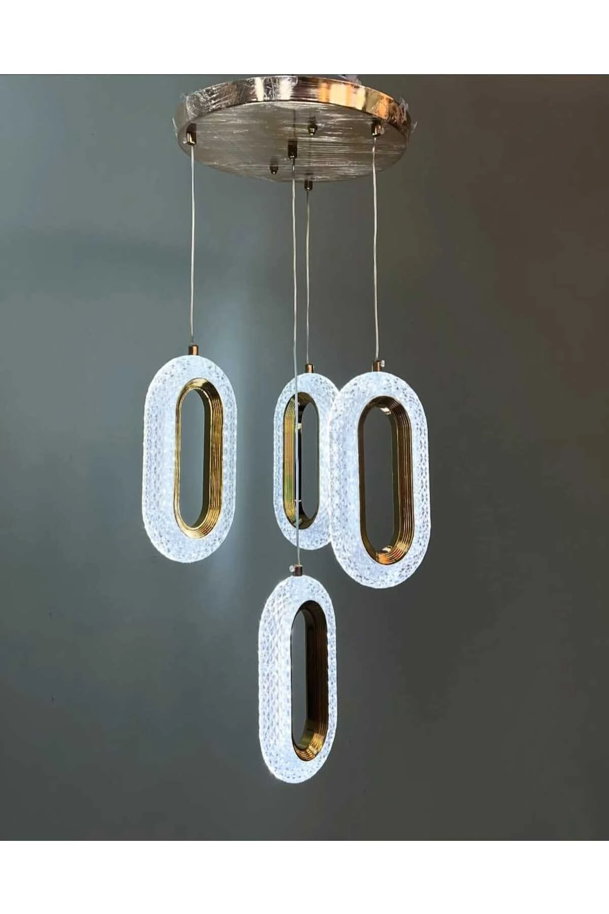 Bohem Aydınlatma 3+1 Kristal Elips Gold Modern Sarkıt Avize 3 Renk Led Gold