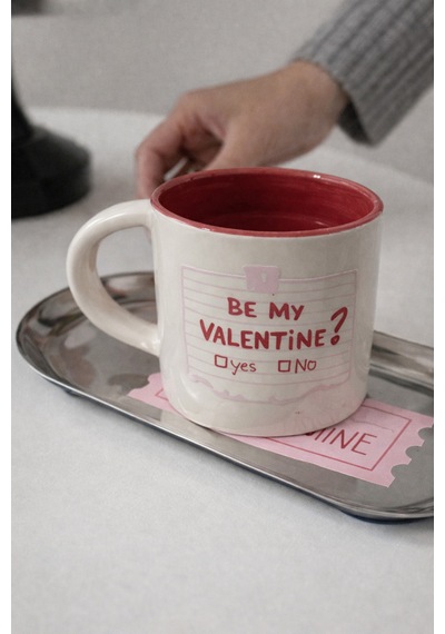 Be My Valentine Kulplu Seramik Kupa 235 Ml - Sevgililer Günü Hediyesi Krem - 834703950 Krem