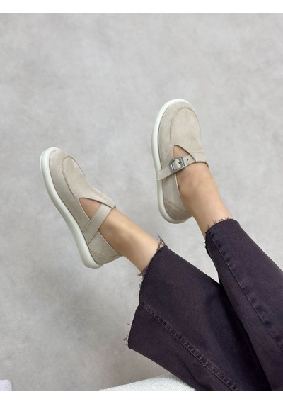 Erva'nın Butiği Bej Süet Olivia Toka Detaylı Kadın Loafer-6000
