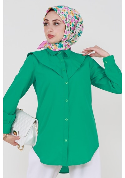 Sevitli Yakası Kat Detaylı Poplin Tunik-yeşil-3523-yeşil Yeşil