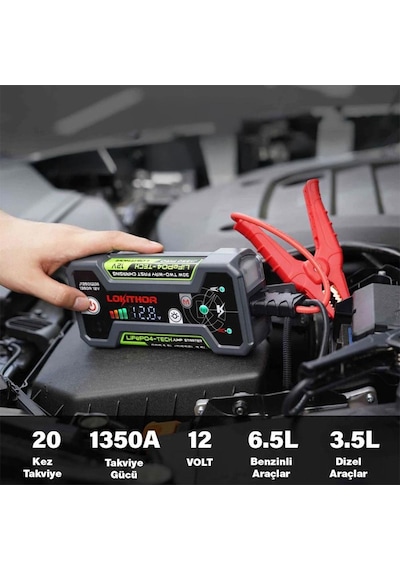 Lokithor J1350pro 12v 1350amp Lifepo4 Akıllı Akü Takviye + Powerbank + Led Lamba