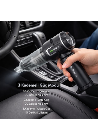Nitro X1 Kablosuz Araç İçi Süpürge Güçlü Vakum Hava Pompası Dijital Gösterge Çanta  Siyah Gri