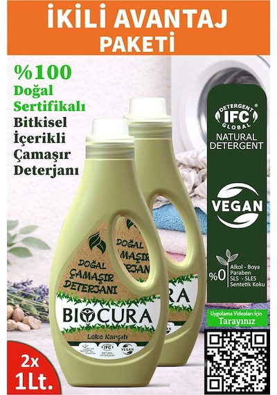Biocura %100 Doğal Sertifikalı Bitkisel İçerikli Leke Çıkarıcı Çamaşır Deterjanı 2 x 1 L