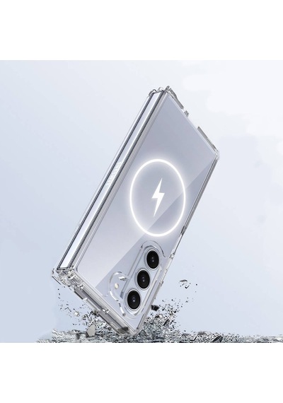 Vendas Galaxy Uyumlu Z Fold 6 Kılıf M-safe Şarj Özellikli Şeffaf Sert Pc Zore Embos Kapak + Kamera Lens + Nano Ekran Koruyucu Şeffaf