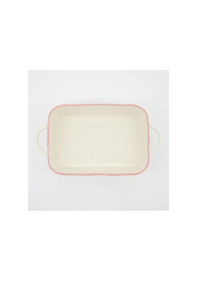 Pembe Çizgili Seramik Dikdörtgen Fırın Kabı 25x18 Cm Çok Renkli