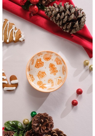 Karaca New Year Yılbaşı Gingerbread Round Çerezlik 10 Cm Beyaz