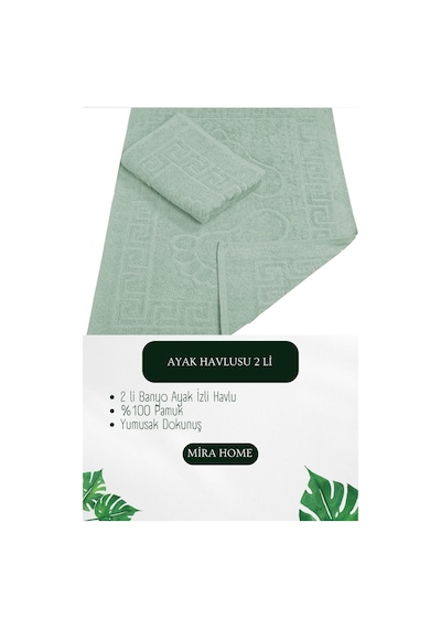 2 Li Ayak İzli Banyo Ayak Havlusu %100 Pamuklu Renkli 50x70 Cm Menom Yeşil