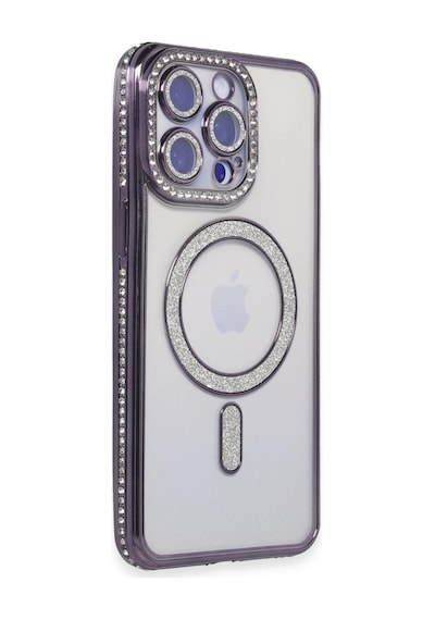 Apple  Uyumlu  iPhone 14 Pro Kılıf Joke Simli Magneticsafe Kılıf Derin Mor