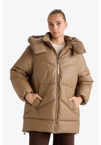 Defacto Relax Fit Kapüşonlu Fermuarlı Şişme Parka F2896ax25wnbn67 Kahve-bn67