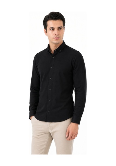 Advante Erkek Spor Slim Fit Uzun Kol Petek Dokulu Gömlek Bgl-st05482 Siyah
