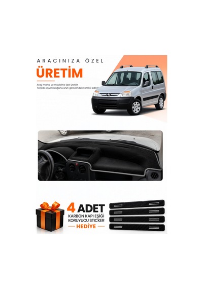 Peugeot Partner 2002-2008 Uyumlu Torpido Koruma Örtüsü Oto Kılıfı - Siyah Gri