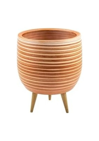 Bitki Tasarımı Ev Dekorasyon Yan Çizgi Desenli Toprak Saksı Saksılık Salon Çiçeklik 3 Ayaklı - 19 Cm 50 x 22