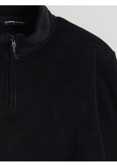 Lcwaıkıkı Classic Siyah Dik Yaka Polar Erkek Sweatshirt