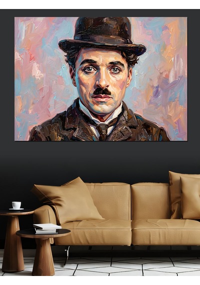 Charlie Chaplin Renkli Sanat Portresi Dekoratif Kanvas - Mdf Ahşap Tablo