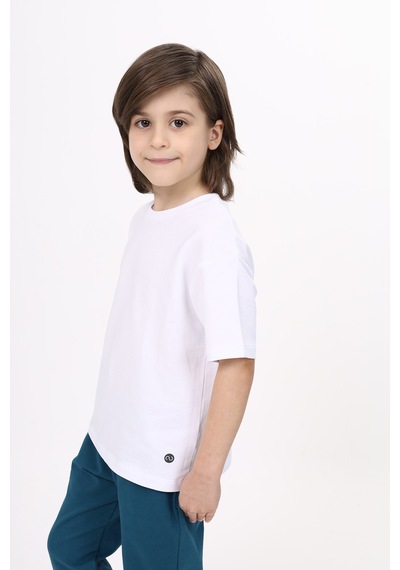Toontoy Kids Toontoy Unisex Çocuk Etek Ucu Baskılı Tişört Beyaz