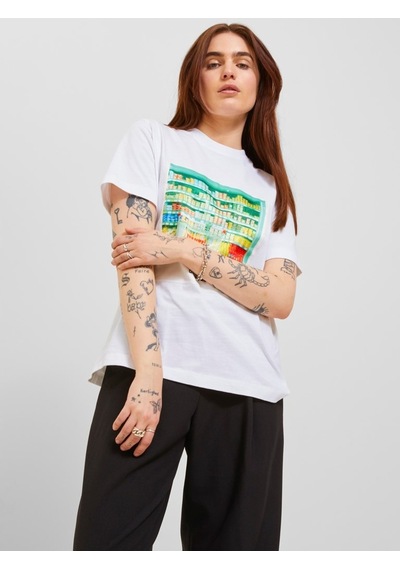 Jjxx Sıfır Yaka Regular Fit Baskılı Beyaz Kadın T-shirt 12241326 001