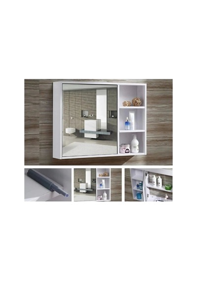 Mdf Banyo Dolabı Aynalı Üst Modülü Beyaz