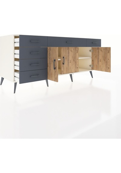 Kronos Konsol 2 Raflı 6 Çekmeceli 3 Kapaklı 176x59x83 Aytaşı-çam/antrasit Çam/antrasit