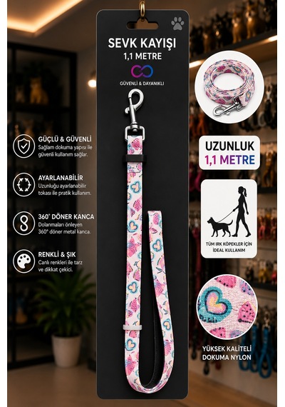 Köpek Sevk Kayışı 1,2 Metre Ayarlanabilir 360 Derece Döner Metal Kancalı - Mavi Çizgili