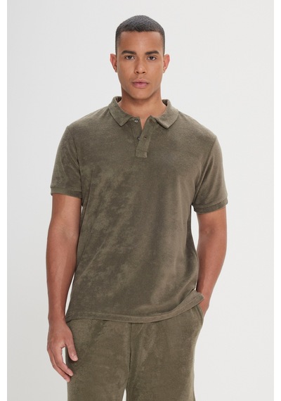 AC&Co / Altınyıldız Classics Erkek Hakı Slim Fit Dar Kesim Pamuklu Havlu Kumaş Polo Yaka Tişört Hakı
