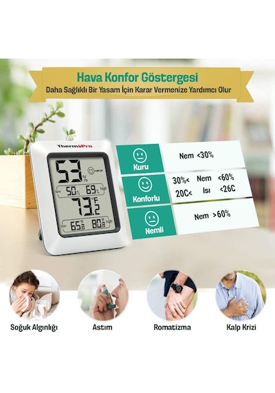 ThermoPro TP50 Termometre İç Mekan Dijital Sıcaklık ve Nem Ölçer