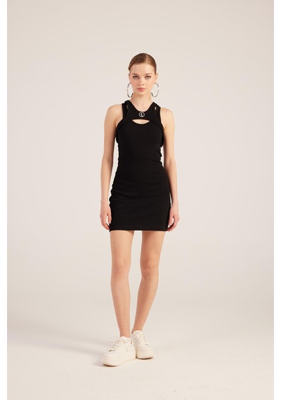 Holly Lolly Halter Yakalı Fitilli Mini Carlin Elbise Siyah