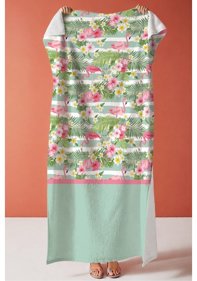 Flamingo Tropikal Çiçekli Plaj Havlusu - Mint Pembe Marine Hibiskus Hızlı Kuruyan Mikrofiber Havlu Bulut Melon