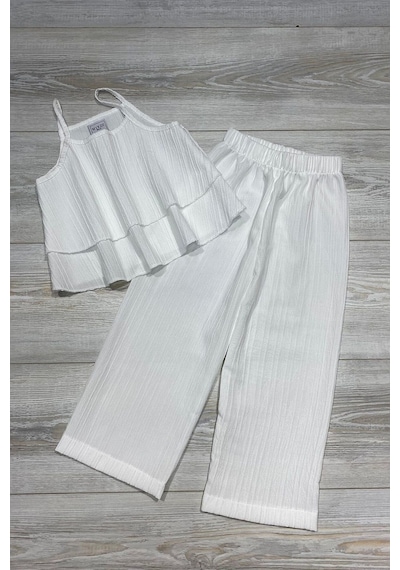My Kids Wear Serin , Rahat Ve Şık Kız Çocuk Yazlık Takım Krem - Kırmızı