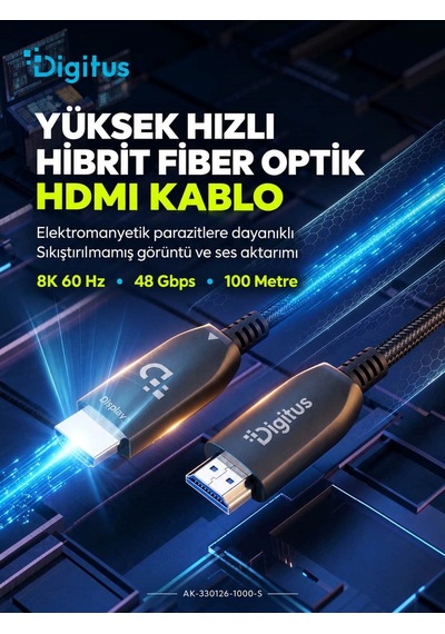 Digitus 100 Metre Hdmı Aoc Hibrit Fiber Optik Kablo 8k 60hz Uhd 48 Gbps Hdr