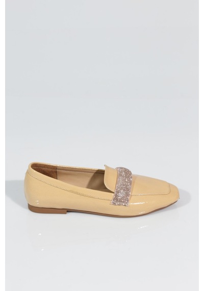 Dgn 5000 Kadin Silver Taş Tokali Loafer Nude Kırışık Rugan