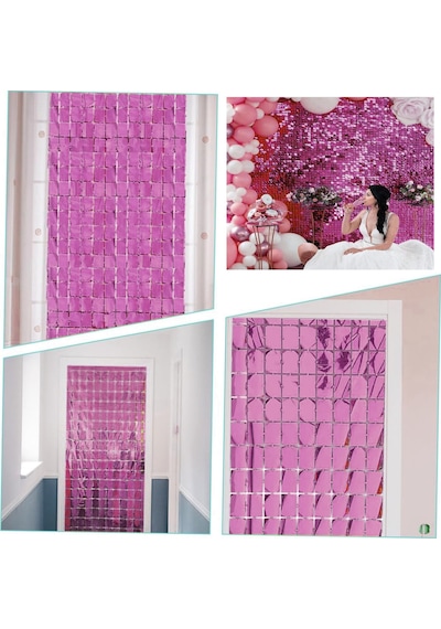 Ekstra Metalize Rose Gold Renk Disko Dikdörtgen Kesim Kapı Perdesi Dekorasyon 1x2 Metre Tdrtr