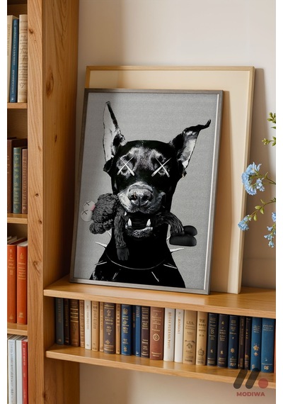 Siyah Köpek Pop Art, Siyah Çerçeveli Duvar Tablosu - Renkli Ev Dekorasyonu