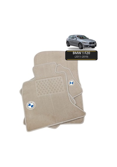 Oto Halı Paspas Seti Bmw 1 F20 2011 2019 Uyumlu Sport Kaymaz & Şık Tasarım - Bej Logolu