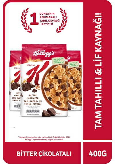 Kellogg's Special K Bitter Çikolatalı Kahvaltılık Tam Buğday Ve Pirinç Gevreği 3 x 400 G