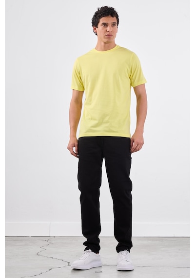 Dufy Sarı Bisiklet Yaka Pamuklu Düz Renk Slim Fit Erkek T-shirt Sarı