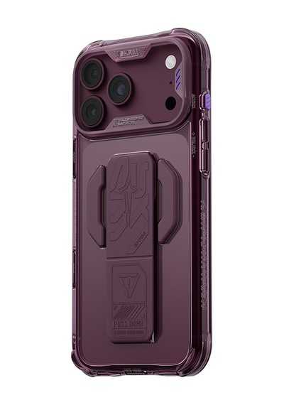 Apple Uyumlu iPhone 18 Pro Max Kılıf M-safeli Teknoloji Desenli Skinarma Helio Ce Mag Charge Standlı Kapak Bordo