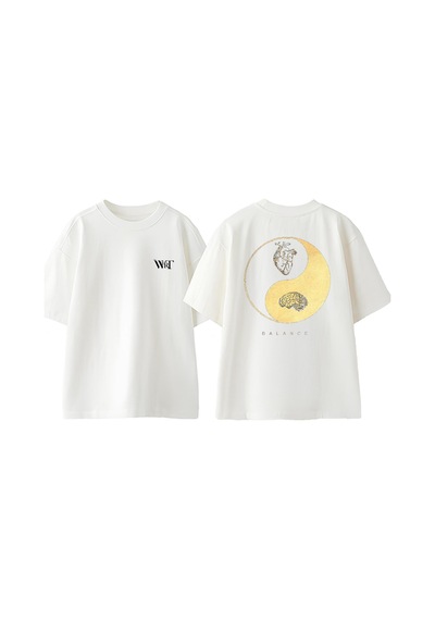 Thewert Balance Kalp Ve Beyin Tasarım Sırt Baskılı Pamuk Beyaz Oversize T-shirt
