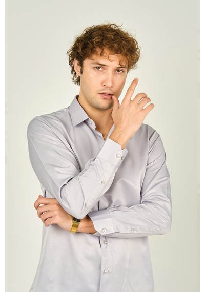 Figs Erkek Slim Fit Uzun Kollu Pamuklu Parlak Kumaş Gömlek 0013 Lila Lila