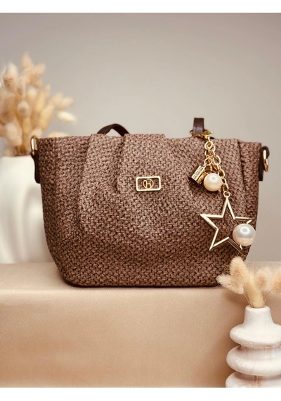 Elora Atelier Hobo Hasır Kahve Charmlı Çanta Çok Renkli
