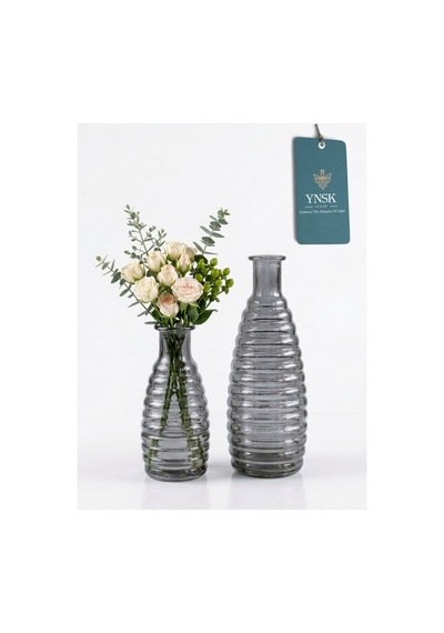 Chacha Home Luxury Elara 2 'li Minimalist İthal Dekor Cam Vazo Füme