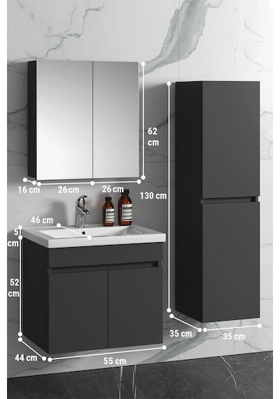 Çiğdem 55+35 Cm Antrasit Gri Mat Mdf Asma Banyo Dolabı Takımı Antrasit - Gri