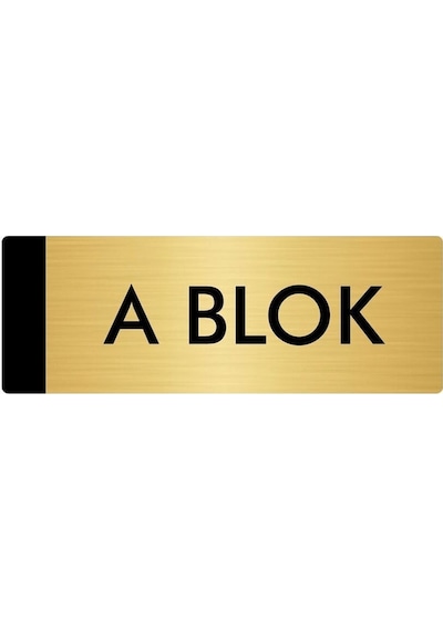 Metal Yönlendirme Levhası, Departman Kapı Isimliği A Blok 5x20 Cm Altın Renk