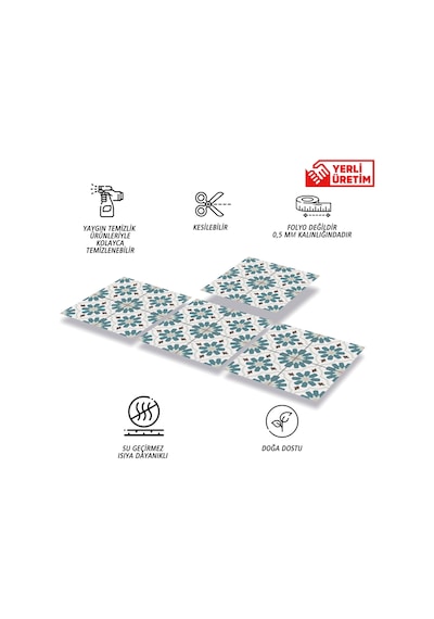 Tink Kendinden Yapışkanlı Yeşilçiçek Bahçesi Desenli Pvc Karo 30x30 Cm