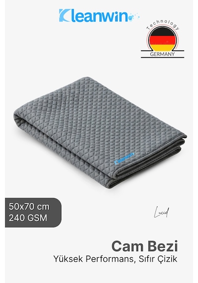 Lucid Mikrofiber Araba Cam Bezi 50x70 Cm 240 Gsm Gri, İz Bırakmaz Cam Silme Ve Kurulama Bezi