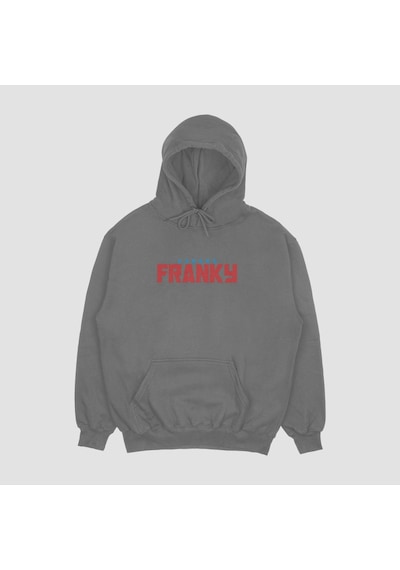 Unisex Gri Franky Baskılı Hoodie Oversize Kapşonlu Sweatshirt Gri