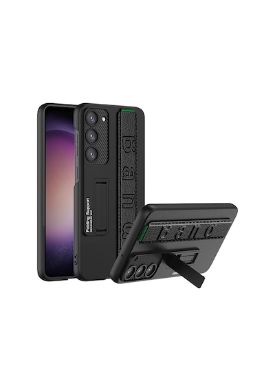 Kilifone - Samsung Uyumlu Galaxy S23 Plus - Kılıf Stand Olabilen El Tutacaklı Karbon Fiber Band Kapak - Siyah